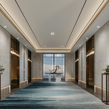 新中式酒店电梯厅3d模型