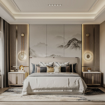 新中式家居卧室3d模型
