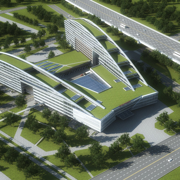 现代办公楼医院建筑鸟瞰规划3D模型