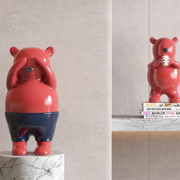现代卡通熊雕塑3d模型
