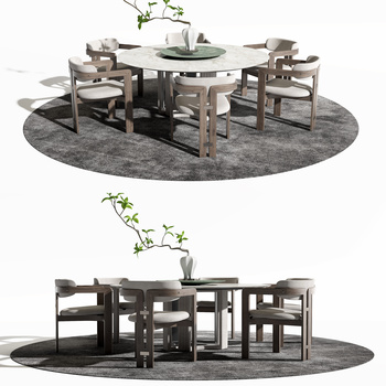 新中式餐桌椅组合su模型