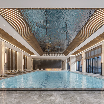 现代酒店游泳池3d模型