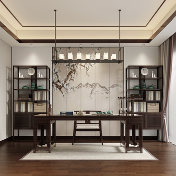 新中式茶室 卧室3d模型