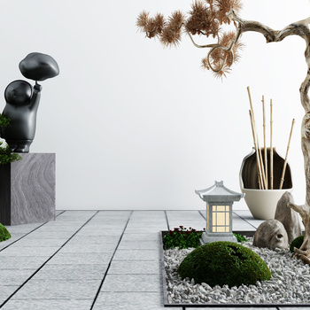 新中式庭院景观小品3d模型下载