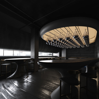 现代暗黑咖啡厅3d模型