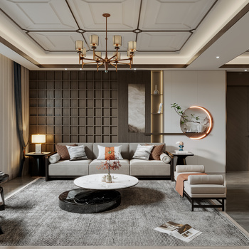 新中式别墅客餐厅3d模型下载