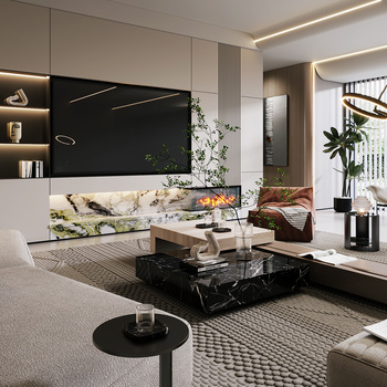 现代客厅3d模型下载