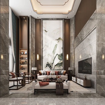 新中式复式客餐厅3d模型下载