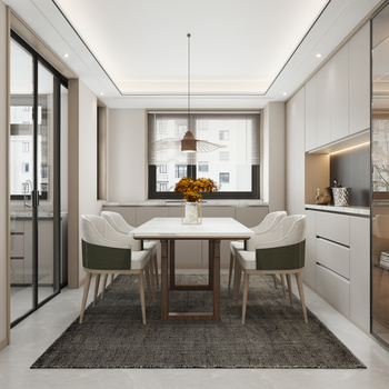 现代奶油风餐厅3d模型下载