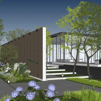 现代庭院花园su模型下载