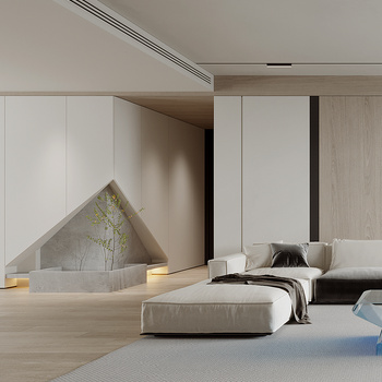 现代极简客厅3d模型下载