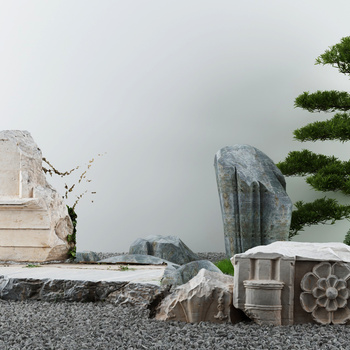 新中式庭院景观小品3d模型