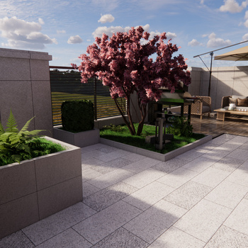 新中式庭院花园su模型下载