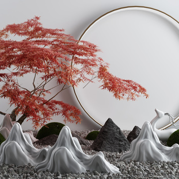 新中式假山景观小品3d模型下载