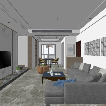 现代客厅su模型下载