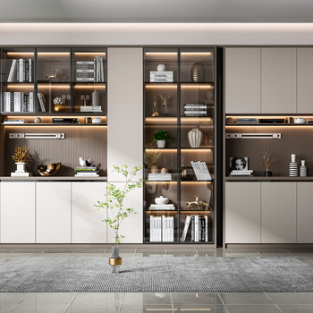 现代书柜组合3d模型下载