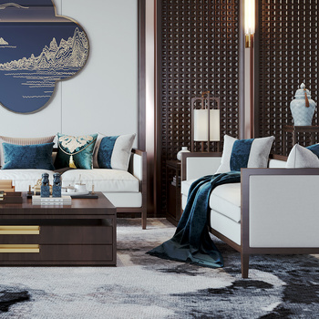 新中式家居客厅3d模型下载