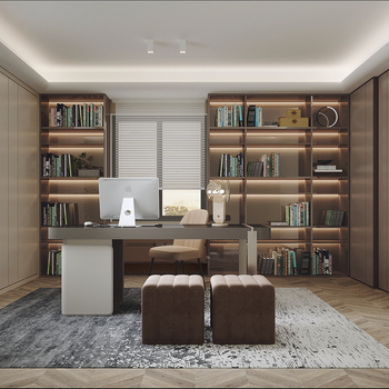 现代书房3d模型下载
