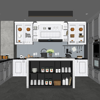 现代厨房su模型下载