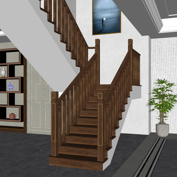 新中式楼梯su模型下载