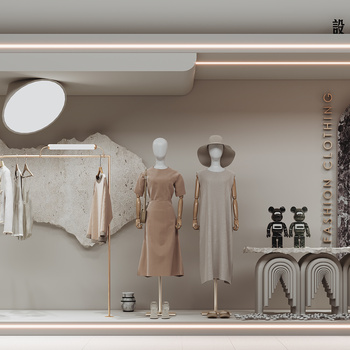 侘寂风服装店橱窗3d模型下载