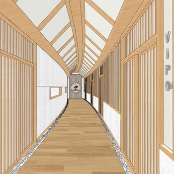 新中式会所走廊su模型下载