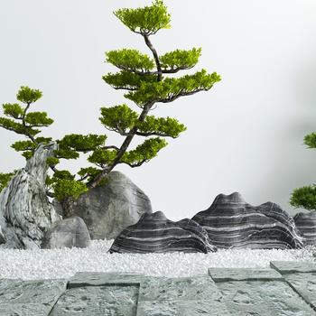 新中式庭院景观小品3d模型下载