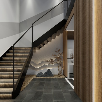 新中式楼梯su模型下载