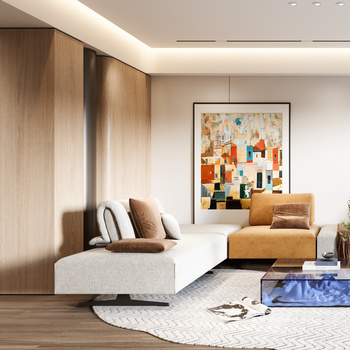 现代客厅3d模型下载