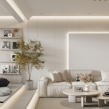 现代奶油风客厅3d模型下载