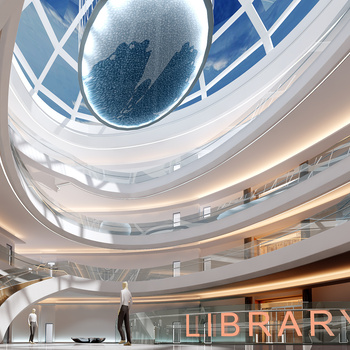 现代图书馆中庭3d模型