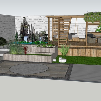 现代庭院景观su模型下载