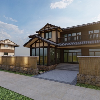 日式别墅建筑su模型下载