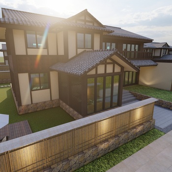 日式别墅建筑su模型下载