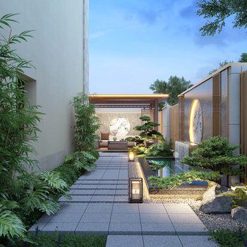 别墅庭院模型下载_3d新中式别墅庭院max模型免费下载_建e室内设计网