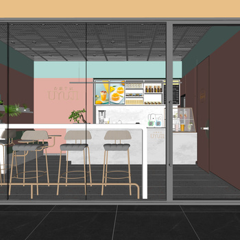现代奶茶店su模型下载