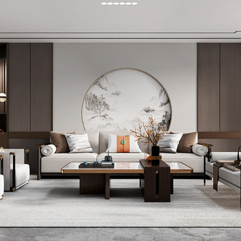 新中式客餐厅3d模型下载