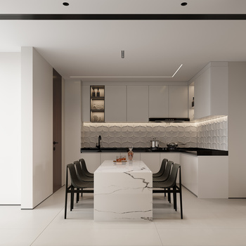 现代极简开放式厨房3d模型