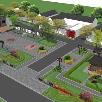 新中式休闲广场su模型下载