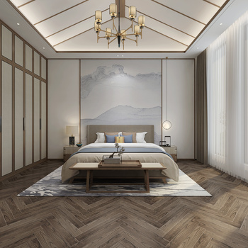 新中式别墅卧室3d模型下载