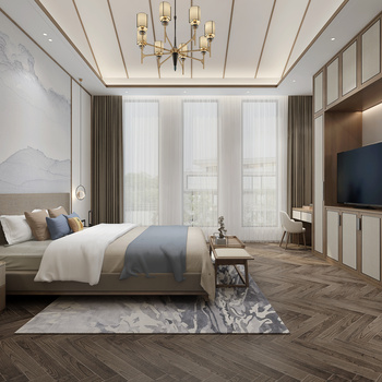 新中式别墅卧室3d模型下载