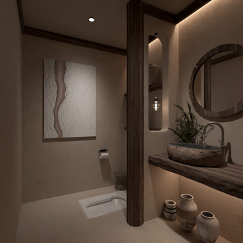 同款现货购买同款侘寂风卫生间3d模型下载id:110448960灯光:材质:风格