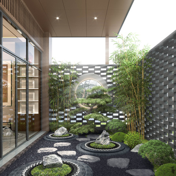 新中式室内景观小品3d模型下载