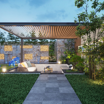 庭院景观模型下载_3d新中式庭院景观max模型免费下载_建e室内设计网