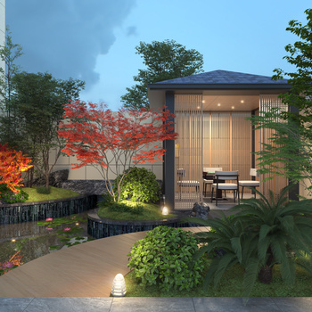 庭院景观模型下载_3d新中式庭院景观max模型免费下载_建e室内设计网