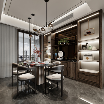 新中式餐厅3d模型下载