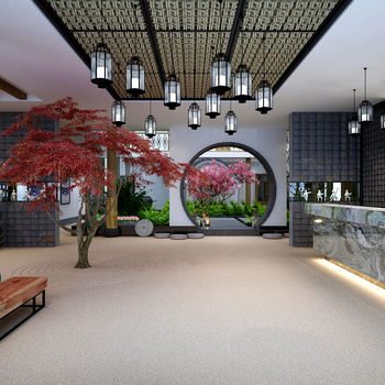 中式酒店大厅3d模型