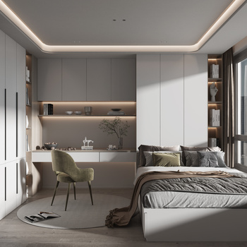 现代榻榻米卧室su模型下载