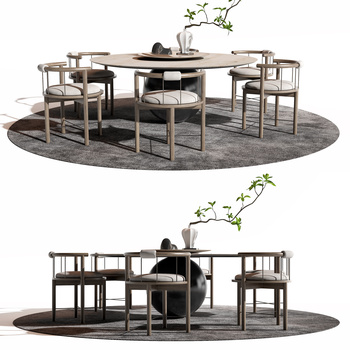 新中式餐桌椅 su模型