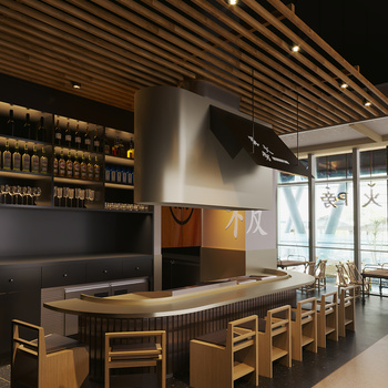 静谧设计研究室 现代铁板烧餐厅3d模型